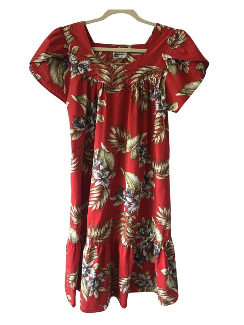 Vintage Aloha Republic Dress Red With Palms&flowers Wms Sz  m/ Made in Hawaii